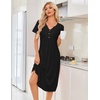 image:imageEkouaer Nightgowns for Women Bamboo Viscose Long Night Gown Short Sleeve Moo Moos V Neck Sleep Shirts Pleated House DressBlack