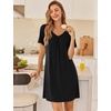 image:imageEkouaer Nightgowns for Women Bamboo Viscose Night Gowns Short Sleeve Sleep Shirt Pleated V Neck House Dress Soft Night ShirtsBlack
