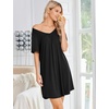 image:imageEkouaer Nightgowns for Women Bamboo Viscose Night Gowns Short Sleeve Sleep Shirt Pleated V Neck House Dress Soft Night ShirtsBlack