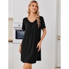 image:imageEkouaer Nightgowns for Women Bamboo Viscose Night Gowns Short Sleeve Sleep Shirt Pleated V Neck House Dress Soft Night ShirtsBlack