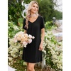image:imageEkouaer Nightgowns for Women Bamboo Viscose Night Gowns Short Sleeve Sleep Shirt Pleated V Neck House Dress Soft Night ShirtsBlack