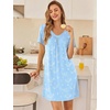 image:imageEkouaer Nightgowns for Women Bamboo Viscose Night Gowns Short Sleeve Sleep Shirt Pleated V Neck House Dress Soft Night ShirtsBlue Ocean