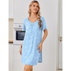 image:imageEkouaer Nightgowns for Women Bamboo Viscose Night Gowns Short Sleeve Sleep Shirt Pleated V Neck House Dress Soft Night ShirtsBlue Ocean
