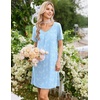 image:imageEkouaer Nightgowns for Women Bamboo Viscose Night Gowns Short Sleeve Sleep Shirt Pleated V Neck House Dress Soft Night ShirtsBlue Ocean