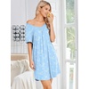 image:imageEkouaer Nightgowns for Women Bamboo Viscose Night Gowns Short Sleeve Sleep Shirt Pleated V Neck House Dress Soft Night ShirtsBlue Ocean