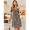 image:imageEkouaer Nightgowns for Women Bamboo Viscose Night Gowns Short Sleeve Sleep Shirt Pleated V Neck House Dress Soft Night ShirtsBrown Leopard Print