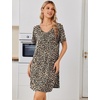 image:imageEkouaer Nightgowns for Women Bamboo Viscose Night Gowns Short Sleeve Sleep Shirt Pleated V Neck House Dress Soft Night ShirtsBrown Leopard Print