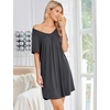 image:imageEkouaer Nightgowns for Women Bamboo Viscose Night Gowns Short Sleeve Sleep Shirt Pleated V Neck House Dress Soft Night ShirtsDark Grey