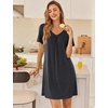 image:imageEkouaer Nightgowns for Women Bamboo Viscose Night Gowns Short Sleeve Sleep Shirt Pleated V Neck House Dress Soft Night ShirtsDark Grey