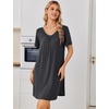 image:imageEkouaer Nightgowns for Women Bamboo Viscose Night Gowns Short Sleeve Sleep Shirt Pleated V Neck House Dress Soft Night ShirtsDark Grey
