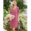 image:imageEkouaer Nightgowns for Women Bamboo Viscose Night Gowns Short Sleeve Sleep Shirt Pleated V Neck House Dress Soft Night ShirtsDark Pink