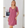 image:imageEkouaer Nightgowns for Women Bamboo Viscose Night Gowns Short Sleeve Sleep Shirt Pleated V Neck House Dress Soft Night ShirtsDark Pink