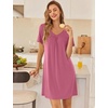 image:imageEkouaer Nightgowns for Women Bamboo Viscose Night Gowns Short Sleeve Sleep Shirt Pleated V Neck House Dress Soft Night ShirtsDark Pink