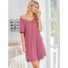 image:imageEkouaer Nightgowns for Women Bamboo Viscose Night Gowns Short Sleeve Sleep Shirt Pleated V Neck House Dress Soft Night ShirtsDark Pink