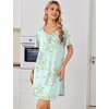 image:imageEkouaer Nightgowns for Women Bamboo Viscose Night Gowns Short Sleeve Sleep Shirt Pleated V Neck House Dress Soft Night ShirtsGreen Flowers