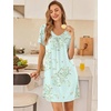 image:imageEkouaer Nightgowns for Women Bamboo Viscose Night Gowns Short Sleeve Sleep Shirt Pleated V Neck House Dress Soft Night ShirtsGreen Flowers