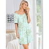 image:imageEkouaer Nightgowns for Women Bamboo Viscose Night Gowns Short Sleeve Sleep Shirt Pleated V Neck House Dress Soft Night ShirtsGreen Flowers