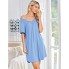 image:imageEkouaer Nightgowns for Women Bamboo Viscose Night Gowns Short Sleeve Sleep Shirt Pleated V Neck House Dress Soft Night ShirtsLight Blue