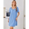 image:imageEkouaer Nightgowns for Women Bamboo Viscose Night Gowns Short Sleeve Sleep Shirt Pleated V Neck House Dress Soft Night ShirtsLight Blue