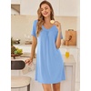 image:imageEkouaer Nightgowns for Women Bamboo Viscose Night Gowns Short Sleeve Sleep Shirt Pleated V Neck House Dress Soft Night ShirtsLight Blue