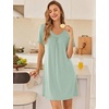image:imageEkouaer Nightgowns for Women Bamboo Viscose Night Gowns Short Sleeve Sleep Shirt Pleated V Neck House Dress Soft Night ShirtsLight Green