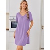 image:imageEkouaer Nightgowns for Women Bamboo Viscose Night Gowns Short Sleeve Sleep Shirt Pleated V Neck House Dress Soft Night ShirtsLight Purple