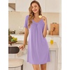 image:imageEkouaer Nightgowns for Women Bamboo Viscose Night Gowns Short Sleeve Sleep Shirt Pleated V Neck House Dress Soft Night ShirtsLight Purple