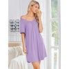 image:imageEkouaer Nightgowns for Women Bamboo Viscose Night Gowns Short Sleeve Sleep Shirt Pleated V Neck House Dress Soft Night ShirtsLight Purple