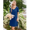 image:imageEkouaer Nightgowns for Women Bamboo Viscose Night Gowns Short Sleeve Sleep Shirt Pleated V Neck House Dress Soft Night ShirtsNavy