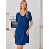 image:imageEkouaer Nightgowns for Women Bamboo Viscose Night Gowns Short Sleeve Sleep Shirt Pleated V Neck House Dress Soft Night ShirtsNavy