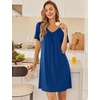 image:imageEkouaer Nightgowns for Women Bamboo Viscose Night Gowns Short Sleeve Sleep Shirt Pleated V Neck House Dress Soft Night ShirtsNavy