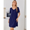 image:imageEkouaer Nightgowns for Women Bamboo Viscose Night Gowns Short Sleeve Sleep Shirt Pleated V Neck House Dress Soft Night ShirtsNavy Blue