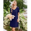 image:imageEkouaer Nightgowns for Women Bamboo Viscose Night Gowns Short Sleeve Sleep Shirt Pleated V Neck House Dress Soft Night ShirtsNavy Blue