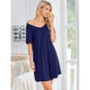 image:imageEkouaer Nightgowns for Women Bamboo Viscose Night Gowns Short Sleeve Sleep Shirt Pleated V Neck House Dress Soft Night ShirtsNavy Blue