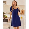 image:imageEkouaer Nightgowns for Women Bamboo Viscose Night Gowns Short Sleeve Sleep Shirt Pleated V Neck House Dress Soft Night ShirtsNavy Blue