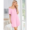 image:imageEkouaer Nightgowns for Women Bamboo Viscose Night Gowns Short Sleeve Sleep Shirt Pleated V Neck House Dress Soft Night ShirtsPink