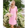 image:imageEkouaer Nightgowns for Women Bamboo Viscose Night Gowns Short Sleeve Sleep Shirt Pleated V Neck House Dress Soft Night ShirtsPink