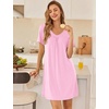 image:imageEkouaer Nightgowns for Women Bamboo Viscose Night Gowns Short Sleeve Sleep Shirt Pleated V Neck House Dress Soft Night ShirtsPink