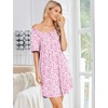 image:imageEkouaer Nightgowns for Women Bamboo Viscose Night Gowns Short Sleeve Sleep Shirt Pleated V Neck House Dress Soft Night ShirtsPink Floral
