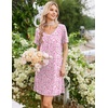 image:imageEkouaer Nightgowns for Women Bamboo Viscose Night Gowns Short Sleeve Sleep Shirt Pleated V Neck House Dress Soft Night ShirtsPink Floral