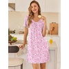 image:imageEkouaer Nightgowns for Women Bamboo Viscose Night Gowns Short Sleeve Sleep Shirt Pleated V Neck House Dress Soft Night ShirtsPink Floral