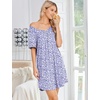 image:imageEkouaer Nightgowns for Women Bamboo Viscose Night Gowns Short Sleeve Sleep Shirt Pleated V Neck House Dress Soft Night ShirtsPurple Flowers