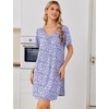 image:imageEkouaer Nightgowns for Women Bamboo Viscose Night Gowns Short Sleeve Sleep Shirt Pleated V Neck House Dress Soft Night ShirtsPurple Flowers