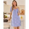 image:imageEkouaer Nightgowns for Women Bamboo Viscose Night Gowns Short Sleeve Sleep Shirt Pleated V Neck House Dress Soft Night ShirtsPurple Flowers