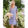 image:imageEkouaer Nightgowns for Women Bamboo Viscose Night Gowns Short Sleeve Sleep Shirt Pleated V Neck House Dress Soft Night ShirtsPurple Flowers