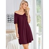 image:imageEkouaer Nightgowns for Women Bamboo Viscose Night Gowns Short Sleeve Sleep Shirt Pleated V Neck House Dress Soft Night ShirtsRed