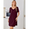 image:imageEkouaer Nightgowns for Women Bamboo Viscose Night Gowns Short Sleeve Sleep Shirt Pleated V Neck House Dress Soft Night ShirtsRed