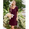 image:imageEkouaer Nightgowns for Women Bamboo Viscose Night Gowns Short Sleeve Sleep Shirt Pleated V Neck House Dress Soft Night ShirtsRed