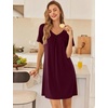 image:imageEkouaer Nightgowns for Women Bamboo Viscose Night Gowns Short Sleeve Sleep Shirt Pleated V Neck House Dress Soft Night ShirtsRed