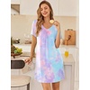 image:imageEkouaer Nightgowns for Women Bamboo Viscose Night Gowns Short Sleeve Sleep Shirt Pleated V Neck House Dress Soft Night ShirtsTiedye